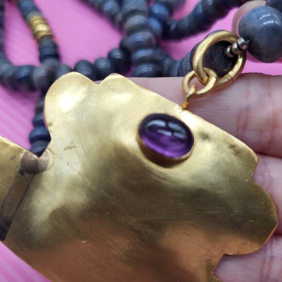 Ana Srdic S Africa Lapis Lazuli Beaded Gold Vermeil Amethyst Cabochon Necklace - Picture 10 of 14